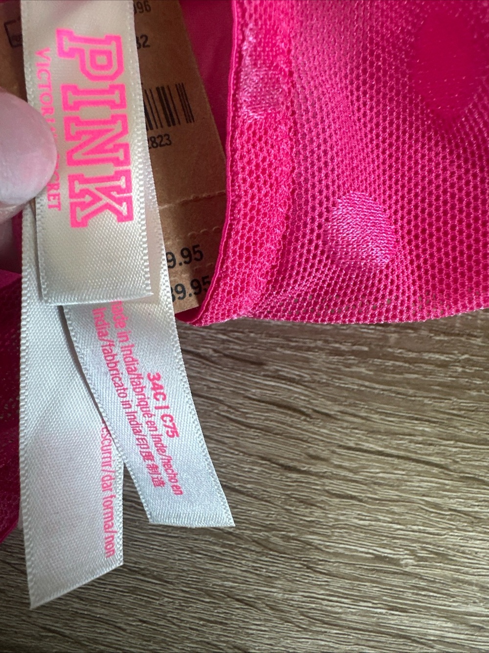 Nwt Pink By Victoria’s Secret Hot Pink Polkadot Bra, Size 34C Push-Up - Picture 8 of 9